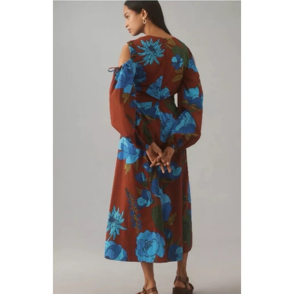 NEWFarm Rio Maxi Long Sleeve V Neck Dress Sz XS Floral Cold Sholder Boho Casual - Picture 2 of 14